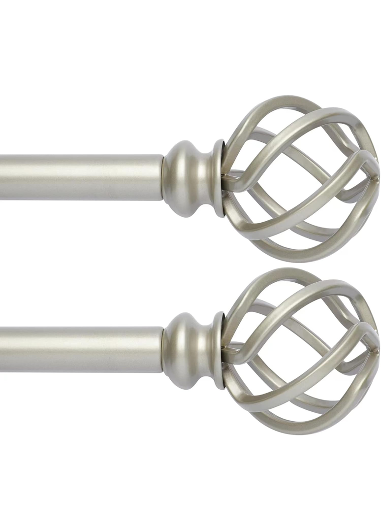 2 Pack Decorative Window Curtain Rod with Brackets- Hollow Design 3/4'' Inch Pole, 48 to 84 Inch Adjustable Side Curtain Rod Antique Silver