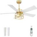 YOUKAIN Ceiling Fans With Lights, 48 Inch Gold Ceiling Fans with Lights and Remote, 5-Reversible, Gold Finish, outdoor ceiling fan for cover patio, 48-YJ632-GDW