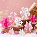 Wenqik 16 Pcs Winter Wooden Snowflake Decor Christmas Winter Snowflake Tabletop Decorations 3D Snow Table Signs Standing Centerpiece Xmas Tiered Tray Decorations for Party(White,Pink)