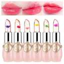 6 Pcs Crystal Flower Jelly Lipstick Set, Temperature Change Moisturizer Long Lasting Flower Lip Stick Nutritious Lip Balm Magic Color Change Lip Gloss Makeup