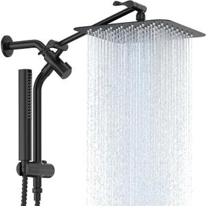 Veken Shower Head, 10'' All Metal Rain Shower Heads with Handheld Spray Combo, Hand Held Bathroom Combo with Extension Arm, Dual shower with Power Wash, Adjustable Rainfall Showerhead Matte Black