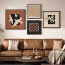 Large Framed Vintage Abstract Wall Art for Living Room, 4 Piece Set, 28"L x 28"W