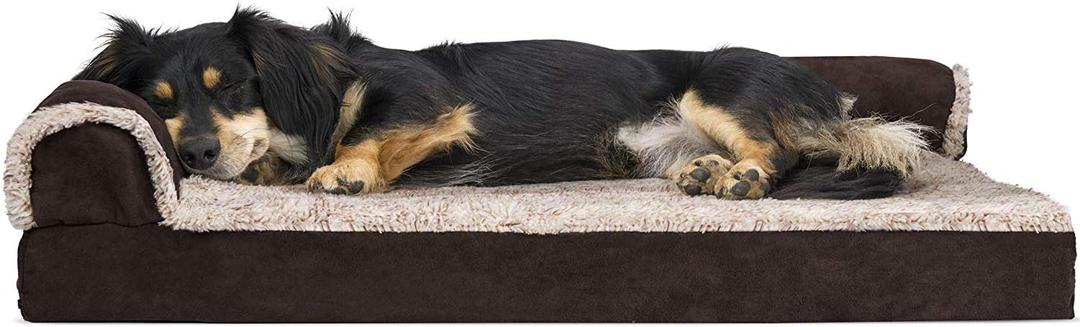 Furhaven Orthopedic Dog Bed for Medium/Small Dogs w/ Removable Bolsters & Washable Cover, For Dogs Up to 35 lbs - Two-Tone Plush Faux Fur & Suede L Shaped Chaise - Espresso, Medium,30"L x 20"W x 6"Th (30.0"L x 20.0"W x 6.0"Th, (Two-Tone Faux Fur & Suede) Espresso)
