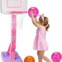 Toddler Pink Basketball Hoop Indoor Outdoor for Age 1-3, Adjustable Kids Basketball Hoop Goal, Mini Pool Basketball Hoop with 3 Inflatable Balls, Toddler Toys for 1 2 3 4 Year Old Girls Birthday Gift