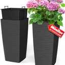 Mueller M-Resin Heavy Duty Tall Planters for Outdoor Plants, Indoor Grande Plant Pots, Boxes, Trees, Flower Pots, 2-Piece Set, 24”, Modern Design, Built-in Drainage, Front Porch Decor, Dark Gray