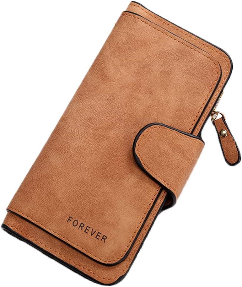Womens Long Leather Wallet, RFID Blocking Leather Pocket Wallet Ladies Mini Purse with ID Window