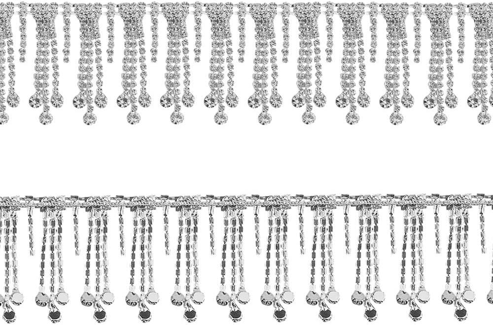 XINGYHENG 1 Yard Crystal Ribbon Tassel Chain Diamond Tassel Close Trimming Welding Claw Chain Strand String Decorated Chain for Crafts Project Birthday Decorations and Arts Furniture Clothing