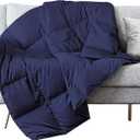 puredown Soft Feather Down Throw Blanket Lightweight Packable Couch Throw for Indoor and Outdoor Use, Throw 50"X70", Navy