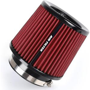 3 3.5 4 Inches Cold Air Intake Filter 76mm 89mm 101mm High Performance Washable Clamp-On Replacement Cone Air Filter 3 in 1 Size Red