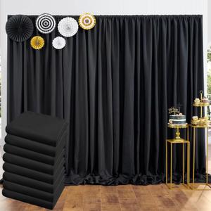 40 ft x 10 ft Thick Black Backdrop Curtain for Parties, 8 Panels Black Polyester Wedding Backdrop Drapes for Birthday Photography Background Party Backdrop Home Decorations