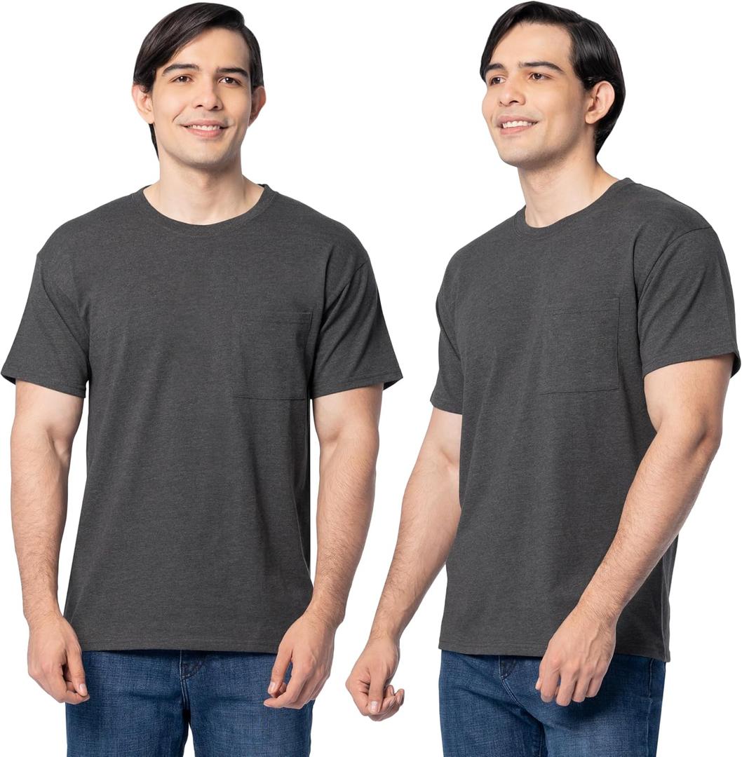 Fruit of the Loom Mens Eversoft Cotton Short Sleeve Pocket T-Shirts, Breathable & Tag Free, 2-Pack (XX-Large)