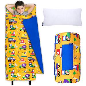 Wildkin Kids Original Nap Mat  Cozy Kids Sleep Mat with Pillow, Ideal for School & Travel - Under Construction