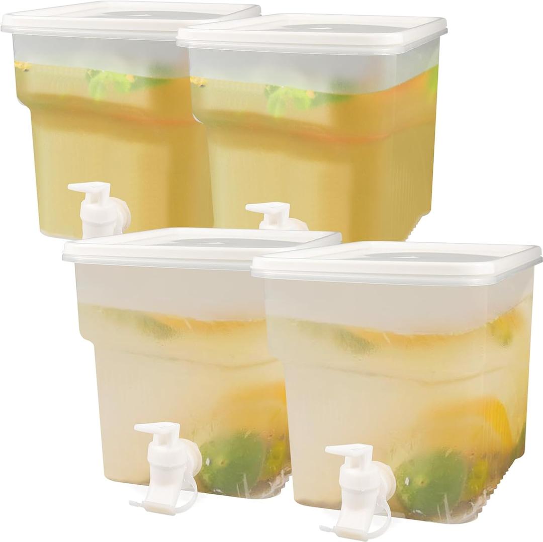 4 Pack 1.3 Gallon Drink Dispenser with Spigot for Fridge, Leakproof Plastic Water Container Fridge Beverage Dispenser Ice Juice Dispenser with Spigot for Home Party Restaurant Bar Buffet