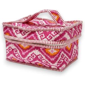 Block Print Makeup Bag Quilted Pouch, Travel Toiletry Bag For Women, 100% Cotton Block Print Patchwork Cosmetic Bag (Pink)