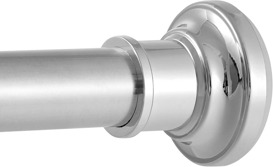 Tension Curtain Rod, Extra Long Outdoor Curtain Rod 43-131 Inch Adjustable, 1.1 Inch Diameter Thick Heavy Duty Silver Spring Curtain Rod, Stainless Steel Shower Rod for Bathroom No Drilling, No Rust