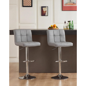 DUMOS Bar Stools Set of 2, 24 inch Counter Height Bar Chairs, Upholstered Modern Kitchen Barstools with Metal Base, PU Leather Saddle Stools for Kitchen Island, Grey