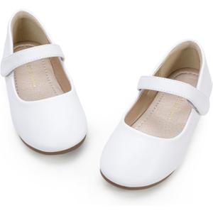 Hehainom Toddler Girls Flats Mary Jane Flower Girl Dress Shoes School Wedding Party Shoes(White Pu 9 M US Toddler)