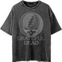 Grateful Dead Unisex-Adult Grateful Dead Stealie Vintage Faded Washed T-Shirt (Large, Black)
