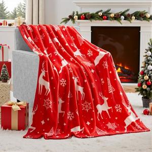 Joiedomi Christmas Throw Blanket - Soft Flannel Christmas Blanket - Warm Plush Holiday Decorative Throw - Winter Cozy Present Throw for Couch - 50” x 60" Red Nordic