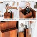 KitchenEdge Acacia Magnetic Knife Block and Cooking Utensil Holder, Sleek Storage for Chefs Knives, Steak Knives, Spatulas, Scissors, Non-Slip Rubber Feet, Easy to Clean, Kitchen Countertop Organizer