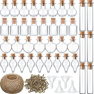 Geiserailie 47 Pieces Small Tiny Glass Spell Jars Bottle with Cork Stopper Witchy Gifts Witchcraft Supplies Wishing Bottles with Eye Screws Funnel Rope for DIY Crafts(Transparent, Style A)