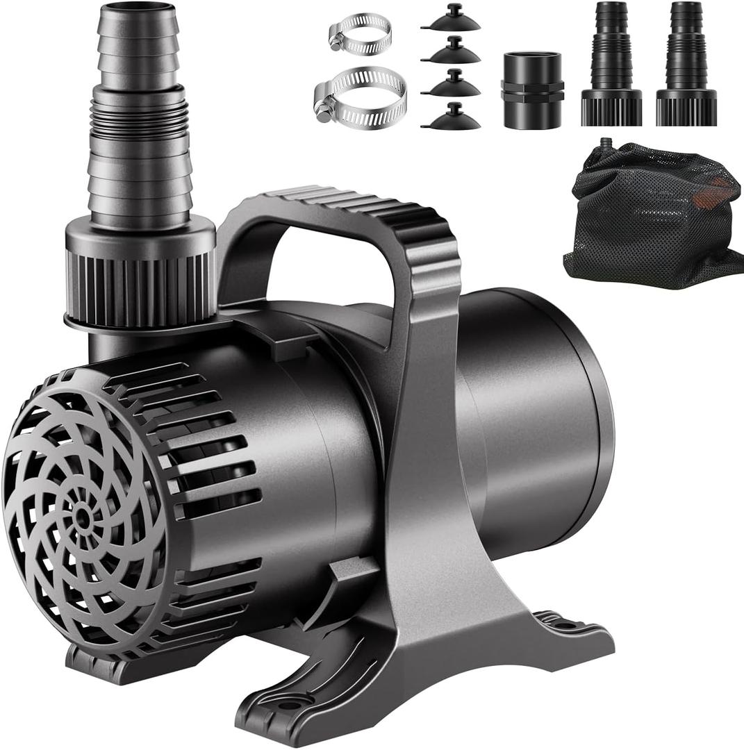 OYO Water 100W 1600 GPH Pond Pump, Ultra Quiet Heavy Duty Submersible Water Pump for Koi Ponds, Fountains, Aquariums & Waterfalls, Submersible & Inline Use, 20.3 ft Power Cord, Includes Filter Bag