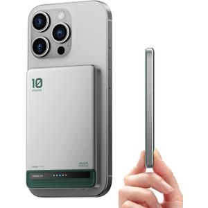 Kuulaa for MagSafe Battery Pack 10000mAh, Alloy Type C 20W Ultra Slim Wireless Portable Phone Charger with USB-C Cable, 0.51in Magnetic Power Bank for iPhone 16/ 15/ 14/ 13/ 12 (Silver)