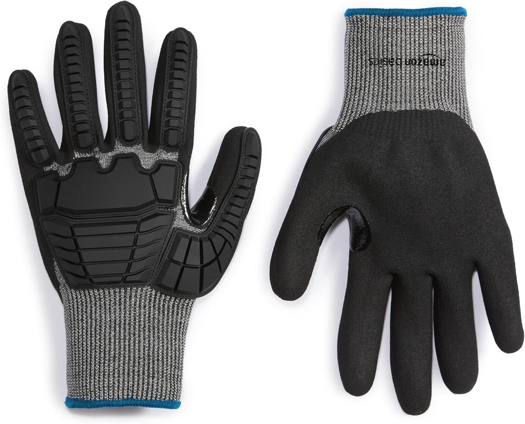 Cut Level A2, Abrasion ANSI Level A4, Impact Protection Gloves, Touch Screen Friendly 15G Sandy Nitrile Palm (Large, Black)