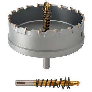 4 inch Hole Saw for Hard Metal, Carbide Hole Saw with 2Pcs Titanium-Plated Pilot Drill Bit, Heavy Duty Carbide Hole Cutter for Stainless Steel, Cast Iron, Cooper, Aluminum