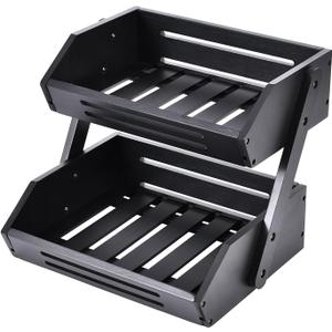 VIKEYHOME Kitchen Organizer with 2-Tier Bamboo Fruit Basket  Large Capacity, Space-Saving Fruit & Veggie Stand for Countertop, Snack Holder, Natural & Sturdy 15mm Thick Design (Black)