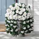 Artificial Fake Hanging Flowers Geraniums for Outdoors Spring Outside Decor, 2 PCS Faux Silk Flowers UV Resistant Outdoor Plants Realistic White Trailing Vines for Planters Porch Patio Garden Balcony