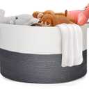 Ravinte Blanket Basket - 20"x 20"x 13" Cotton Rope Basket for Living Room, Baby Toy Storage Basket, Large Woven Laundry Basket (White-DarkGray)