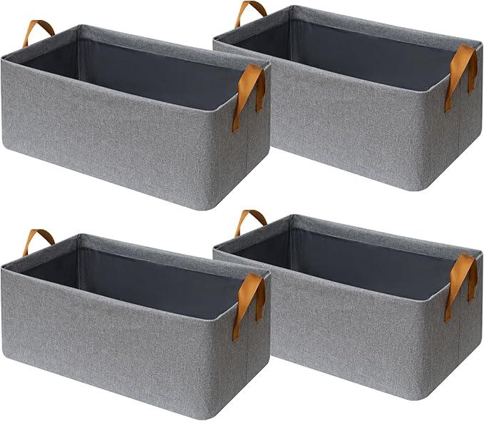 SNWDN 4 Pack Closet Cloth Storage Bins for Shelves,Large Storage Baskets for Shelves,Fabric Bins for Closet organization with Handles（Grey 17''L x 12''W x 10''H）