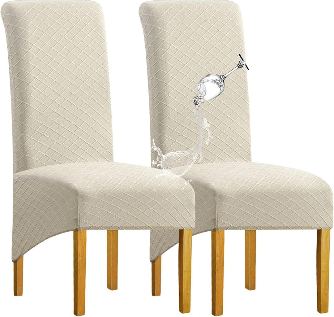 Waterproof XL/Oversized Dining Chair Cover, Parsons Chair Covers(Beige, Set of 2 (XL))