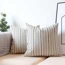Black Pillow Covers Linen Farmhouse Throw Pillow Covers Outdoor Striped Decorative Square Throw Pillows for Couch Sofa Bed 18x18 in Pack of 2 Black and Cream