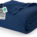 Utopia Bedding Navy 100% Cotton Waffle Blanket 300 GSM [King - 90x108 Inch] Soft Lightweight Breathable Bed Blanket for All Season