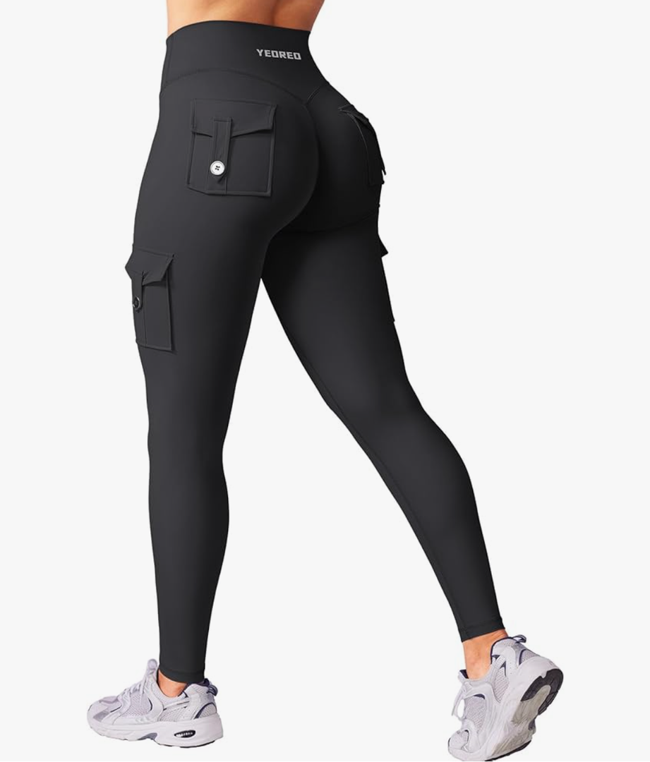 YEOREO CoreFlex Workout Cargo Leggings with Pockets for Women Hidden Scrunch Butt Lifting Leggings Gym Yoga Pants Medium
