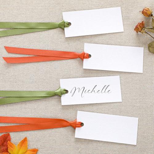 Humyoun 50 Pcs Name Place Cards for Table Setting Blank Wedding Place Cards with Satin Ribbon 1.57 x 3.54 Inch Hanging Gift Tags for Wedding Dinner Banquet Party Table Setting Supplies(Autumn Color)