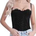 Y2K Trendy Lace Bustier Corset Tops for Women: Backless Top with Glossy Straps - Soft, Breathable -Amore Collection (Black)