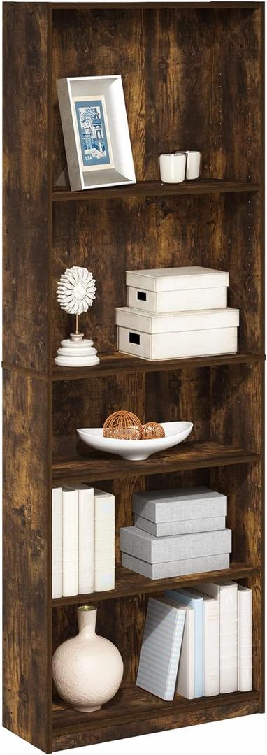 Furinno Jaya 5-Tier Book Shelf with Adjustable Shelves, Amber Pine