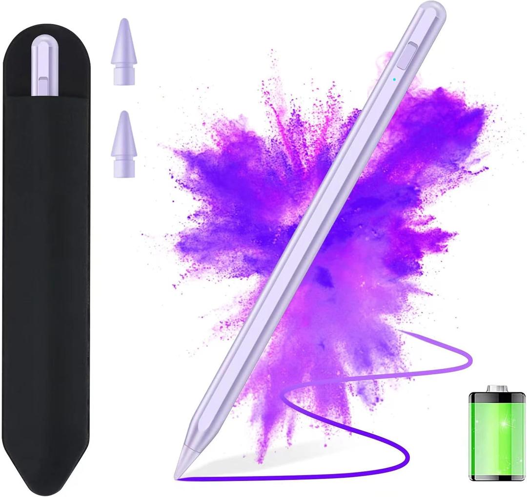 Stylus Pen for iPad 2018-2025 with Palm Rejection, Apple Pencil for Pad11th/10th/9th/8th/7th/6th Gen, iPad Pro 11/12.9 inch, New iPad Air 2025 11&13-inch(M3/2) /5th/4th/3th Gen, iPad mini 6th/5th (Light Purple)