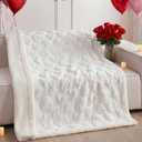 Valentine's Day Sherpa Throw Blanket 50 x 60 White Hearts Soft Plush Fluffy Blanket Romantic Fleece Heart Decorative for Couch Sofa and Bed Valentines Day Gifts