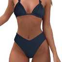 Bikini Sets for Women Sexy Halter Triangle String Bikini Cheeky V Cut High Waisted Thong Swimsuits 2 Piece, Small