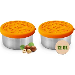 TAVVA 2 X 12 oz Stainless Steel Containers with Lids 12 oz - Leakproof w/Silicone Lids - BPA Free - Dishwasher & Freezer Safe - Portable & Reusable - Stainless Steel Storage Food Snack Containers