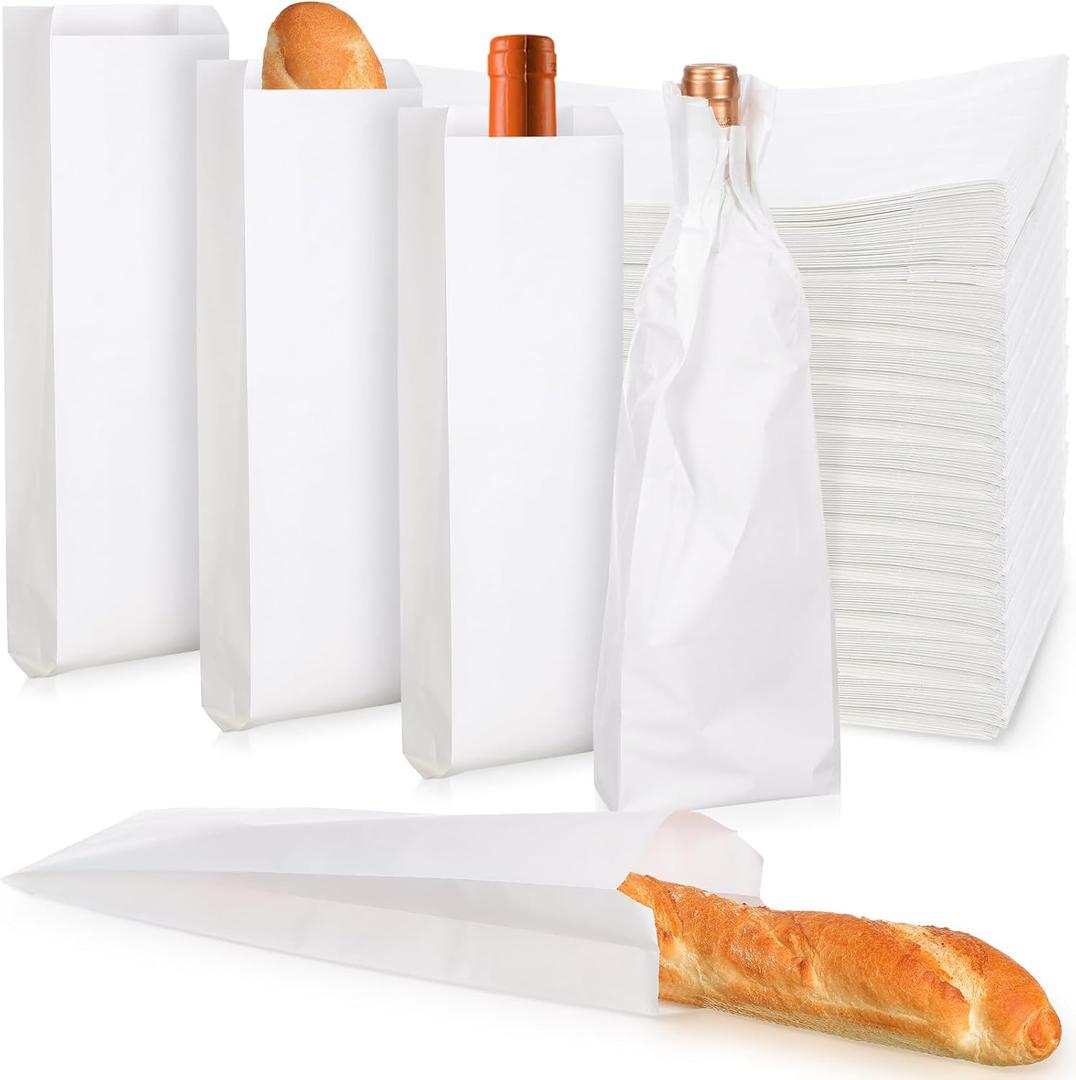 Lincia 300 Pieces Kraft Paper Bread Bags - Bulk for Homemade Bread & Loaf Storage, 4.5 x 2.5 x 16 Inches (White)