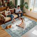 RELEANY Area Rugs 5'x7' Washable Non-Slip, Floral Vintage Distress Print Pattern Medallion Carpet for Living Room Bedroom Dining Room, Green Navy Blue White Red Teal Colorful