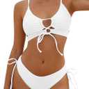 ZAFUL Women's Cheeky Bikini Set 2 Piece Sexy String High Cut Swimsuits Lace Up Tie Side Bathing Suits 2025 (Large, White)