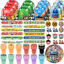 TOQI 98 Pcs Train Party Favors,Train Print Party Supplies Include Stickers Stamps Keychains Slap Bracelets and Drawstring Bags Party Decorations for Kids TrainTheme Birthday supplies (A-Train)