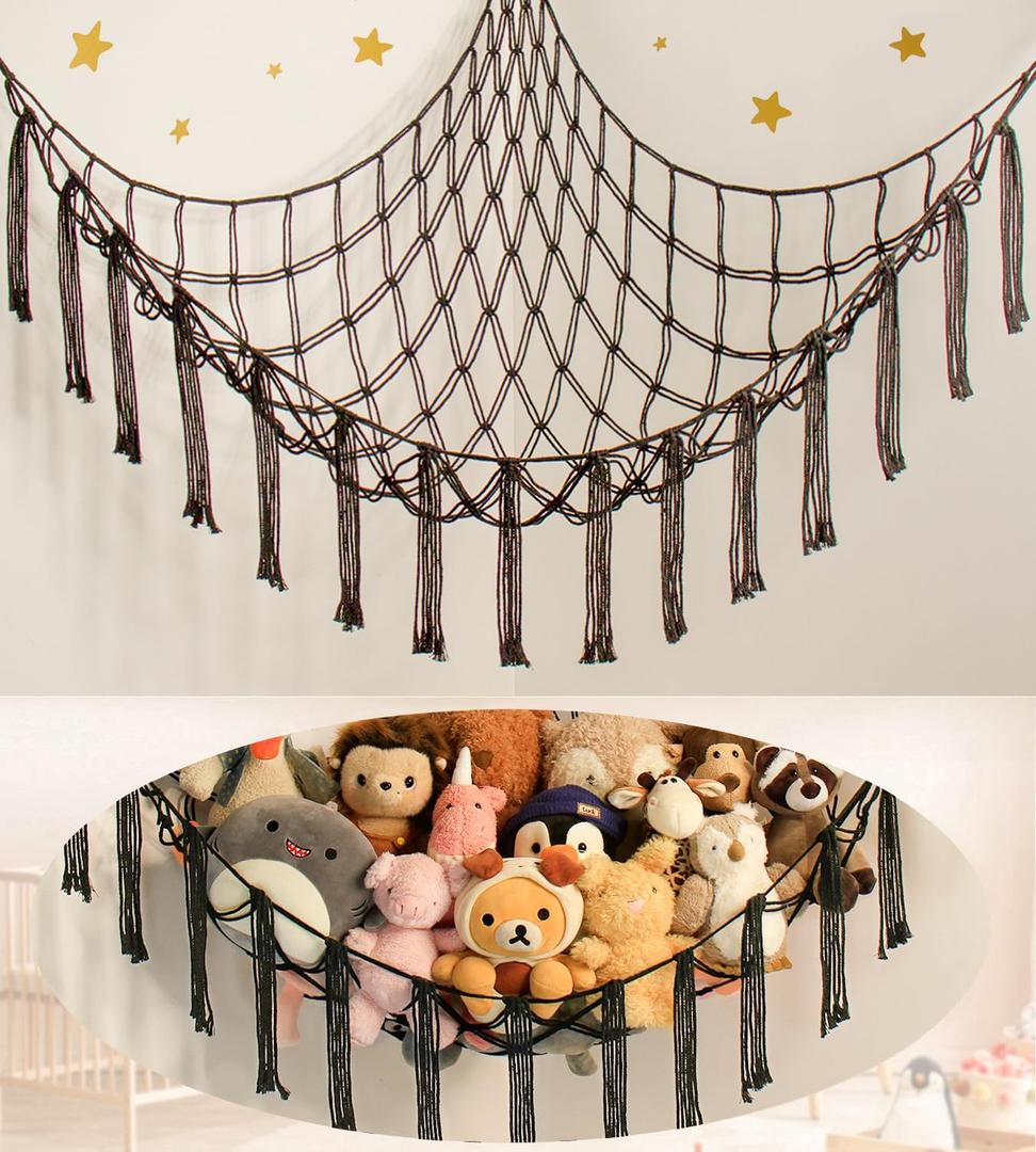 mirolam Stuffed Animal Storage Hammock Net - Toy Hammock Net for Stuffed Animals Corner - Hanging Stuff Animal Organizer Holder Large Organization Boys Room Decor (XL Large(51L"*51H"*65"W), Black)