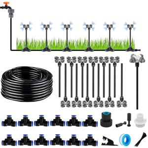 New drip Irrigation kit, Automatic Garden Watering System, Quick Connector and 360-degree Bending Dropper atomizing Copper Nozzle, Garden Plant Lawn Courtyard Watering System. (Cross Atomization)11.8 x 11.8 x 4.9 inches